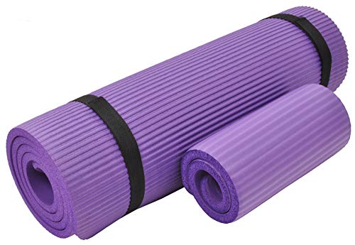 Fitvids 1/2-Inch Extra Thick High Density Anti-Tear Exercise Yoga Mat with Knee Pad and Carrying Strap, Multiple Colors