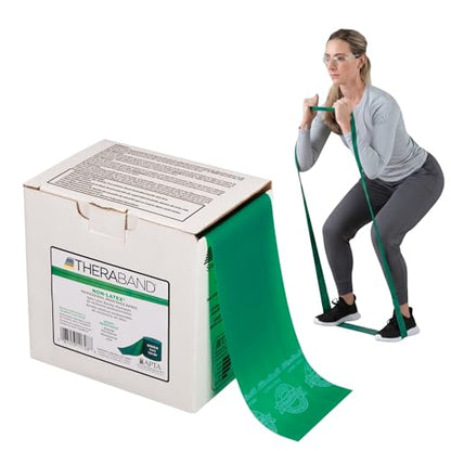 THERABAND Resistance Band, 50-Yard Roll, Latex Elastic Band for Exercise, Stretching, Physical Therapy, Yoga, Pilates, Home Workouts, Cut-to-Length, Color-Coded Levels - color: Green | Heavy, style: Non-Latex