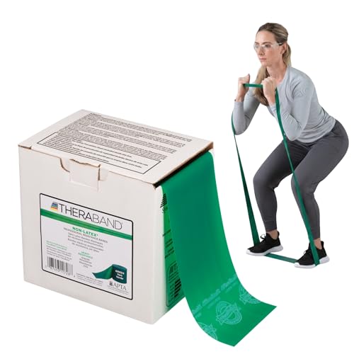 THERABAND Resistance Band, 50-Yard Roll, Latex Elastic Band for Exercise, Stretching, Physical Therapy, Yoga, Pilates, Home Workouts, Cut-to-Length, Color-Coded Levels - color: Green | Heavy, style: Non-Latex