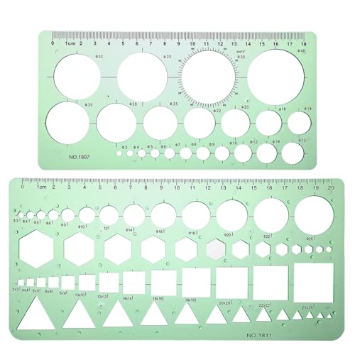 2 Pcs Circle Stencils,Portable Circle Template for Drawing | Lightweight Circle Ruler Geometric Stencil Shapes Circles,Triangles,Squares,Hexagons for Office,School,Building Formwork