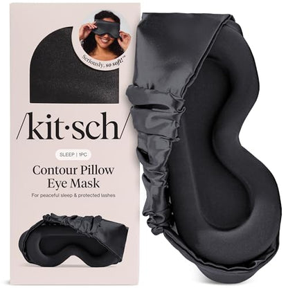 Kitsch Contour Satin Sleep Mask | Eye Masks for Sleep - Charcoal | Softer Than Silk Sleep Mask, Blindfold Sleep Masks for Women & Men, No Eye Pressure, Lightweight Eye Mask, Travel Essentials - color: Charcoal