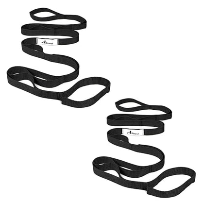 Abiarst Stretching Strap Yoga Straps for Physical Therapy, 10 Loops Non-Elastic Stretch Band for Pilates, Flexibility, Exercise and Gymnastics - color: 2-Pack (Black+Back)