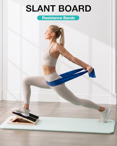 Slant Board for Calf-Stretching - Adjustable Wooden Incline Wedge for Squats and Balance, Portable Calf Stretcher for Ankle, Knee and Achilles Heel Support, Stretch & Rehab Kit - size: SLANT-STRETCH-KIT