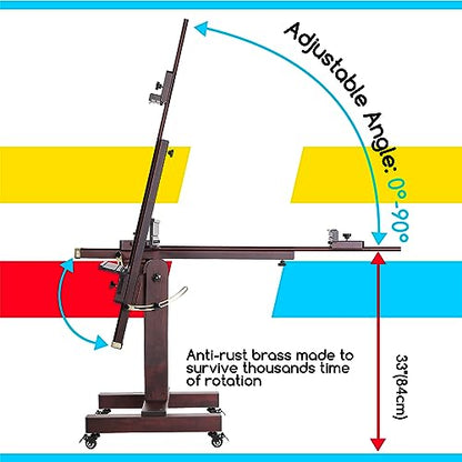 MEEDEN Extra Large Painting Easel: Holds Canvas Up to 71" for Art Studio | Professional Solid Beechwood Large Easel, Tilts Flat Easily Wooden Floor Easel for Adult Artist Beginners, Deep Walnut - color: Deep Walnut