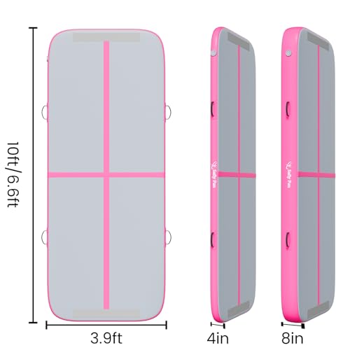 Inflatable Gymnastics Mat 6.6ft/10ft Air Tumble Track Training Mat 4/8 inches Thick Tumbling mat with Electric Pump for Home Use/Tumble/Gym/Training/Cheerleading/Water/Yoga - color: Pink, size: 6.56ft*3.9ft*4in
