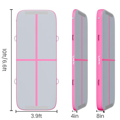Inflatable Gymnastics Mat 6.6ft/10ft Air Tumble Track Training Mat 4/8 inches Thick Tumbling mat with Electric Pump for Home Use/Tumble/Gym/Training/Cheerleading/Water/Yoga - color: Pink, size: 6.56ft*3.9ft*4in