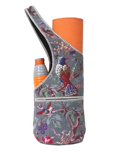 INDIAN CRAFT CASTLE Yoga Mat Bag | Tote Mat Bag | Sling Yoga Tote w/Large Side Pocket & Zipper Pocket | Yoga Mat Carrier Fits Most Size Mats - color: Grey Multi