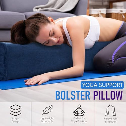 Yoga Bolster Pillow – Firm Rectangular Cushion for Restorative Yoga, Back & Hip Support, Meditation & Physical Therapy, Washable Cover with Carry Handle