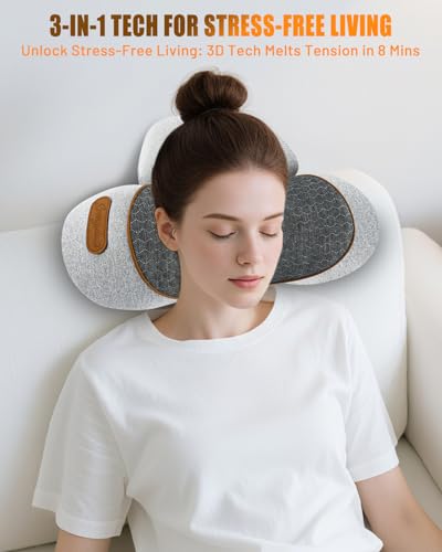 3-in-1 Massager Pillow with Heat, Vibration & Airbag Cervical Traction, Shoulder Relaxer, Ergonomic Memory Foam Support for Neck Hump, Home Office, Gray