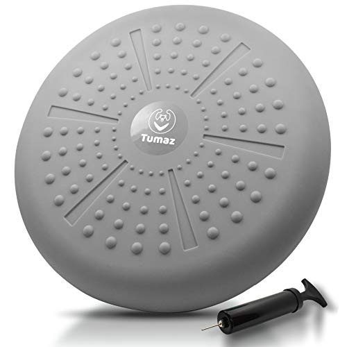 Tumaz Wobble Cushion Wiggle Seat Core Balance Disc with Pump | Extra Thick | Supports Active Sitting | For Sensory Kids | Core Training| Office, Home & Classroom - color: 12. Grey