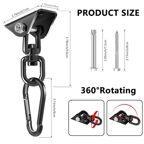 Hammock Hanging Kit, 360° Rotating Heavy Duty Swing Chair Hook 1200 lbs Capacity, Ceiling Mount Hammock Chair Hardware with Carabiner for Indoor Outdoor Yoga, Tree, Porch, Seat, Home Gym - size: 3PCS