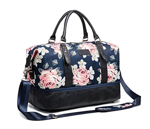 Kinmac Travel Duffel Bag For Women,Sports Gym Yoga Duffel Bag Weekender Overnight Totes Bag (Rose Blue) - color: Rose Blue