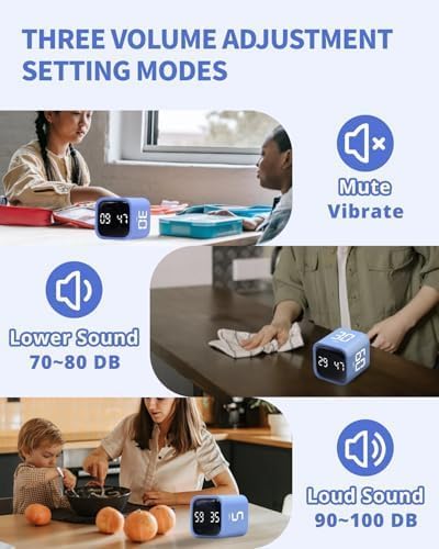 Productivity Timer Flip Gravity Sensor Cube Timer Countdown & Countup,Mute & Vibrate & Sound，5/10/30/60min & Custom Timing, Perfect for ADHD,Work,Learning,Kitchen Cooking (1Blue) - color: Blue