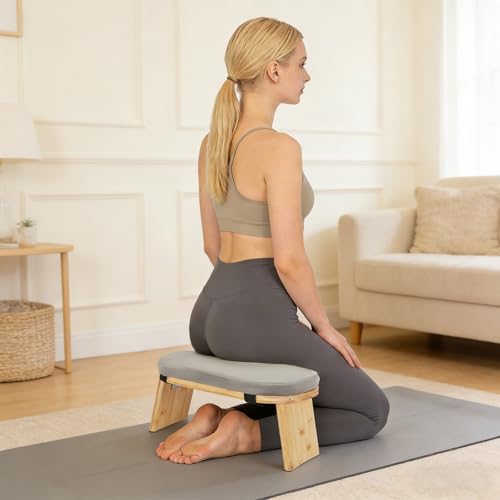 Foldable Meditation Stool, Meditation Bench with Detachable Cushion 5° Tilt Kneeling, Yoga Stool Anti-Slip Floor Seat with 396.83lbs Load Weight for Yoga Prayer Mindful Practice, 17.3×7.5×8.3in Gray