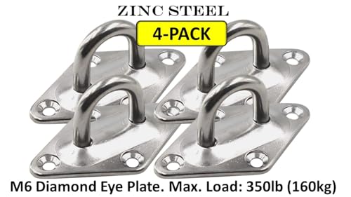 Heavy Duty Hammock Kits & Ceiling Hook Diamond Pad Eye Plates, 304 Stainless Steel & Black Zinc Galvanized Steel Corrosion Resistant, 2, 4 & 8 Packs - color: 4-Pack-Zinc-M6