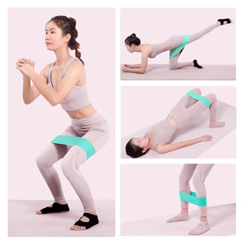 Glute Bands and 11-Loop Stretch Band Set, Fabric Booty Band for Glute Activation, Adjustable Stretching Strap for Yoga, Pilates, Dance, Ballet, Flexibility, Leg Workouts & Home Exercise - color: Blue+Green
