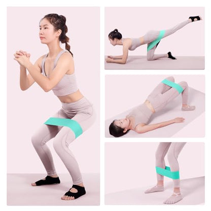 Glute Bands and 11-Loop Stretch Band Set, Fabric Booty Band for Glute Activation, Adjustable Stretching Strap for Yoga, Pilates, Dance, Ballet, Flexibility, Leg Workouts & Home Exercise - color: Blue+Green