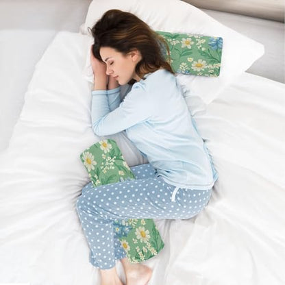 Mint Green Bluebonnet and Daisy Flowers Neck Roll Pillow Bolster Round Health Memory Foam Long Cervical Cylinder Pillows with Removable Washable Cover for Body Bed Legs Back Yoga - color: Mint Green Bluebonnet and Daisy Flowers