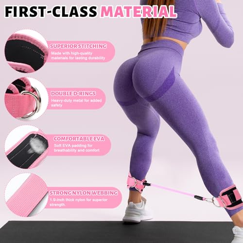 RoundFunny Pilates Ring Circle Set 18 Pcs Exercise Equipment Accessories for Women Workouts Pilates Ball Stretching Strap Magic Circle Yoga Ring Gym Back Bag Resistance Band Anti Slip Socks - color: Pink