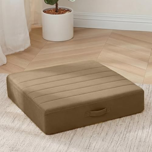 MeMoreCool 24 Inch Square Floor Pillow for Adults, Light Coffee Cushion - color: Light Coffee, size: 24 Inch
