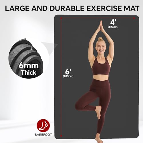Stepwaver Extra Large Yoga Mat 6'x4'(1/3" & 1/4" Thick), Non-Slip, Ultra Durable, Wide Workout Mat, Wide Exercise Mats for Home Workouts, Yoga, Pilates, Stretching (Barefoot Exercise) - color: Black, size: 72" x 48" x 0.24"