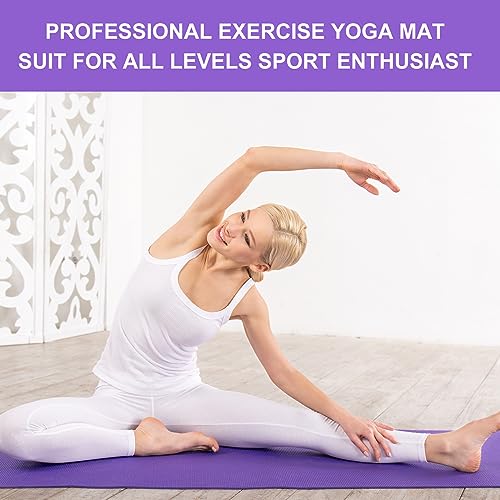 Funtery 3 mm Thin Yoga Mats Bulk, 68 x 24 Inches Lightweight PVC Exercise Mats Non Slip Workout Fitness Pads for Yoga Pilates Stretching Classes Gym Home Studio - color: Purple
