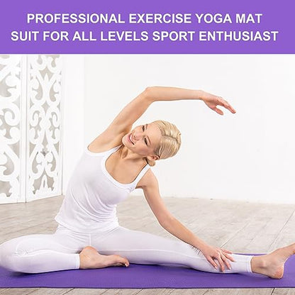 Funtery 3 mm Thin Yoga Mats Bulk, 68 x 24 Inches Lightweight PVC Exercise Mats Non Slip Workout Fitness Pads for Yoga Pilates Stretching Classes Gym Home Studio - color: Purple
