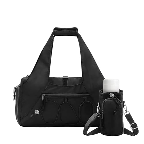 Oweisong Gym Bag for Women Sports Duffel Bag Lightweight Yoga Tote Travel Carry On Handbag with Shoes Compartment - color: Black