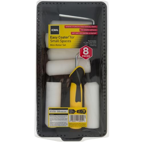 Coral 43401 Easy Coater Paint Mini Roller Kit - Includes 8 pcs (6 Covers) High-Density Foam Cover for Gloss Roller Kit - Ultimate Paint Roller Set for House Painting - Ideal Wall Painting Kit - size: 4" Mini - 8PC (Gloss), style: Mini-Roller Set
