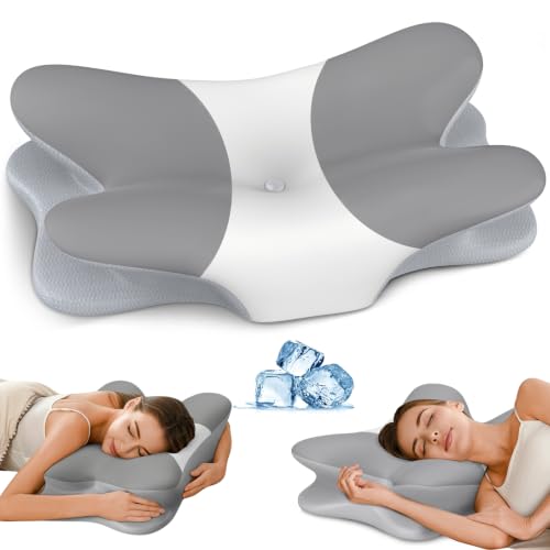 Cervical Pillow for Neck Pain Relief, Ergonomic Neck Pillow for Sleeping, Contour Pillow for Neck Support, Memory Foam Pillows for Side Back Stomach Sleepers (Grey & White) - color: Grey & White