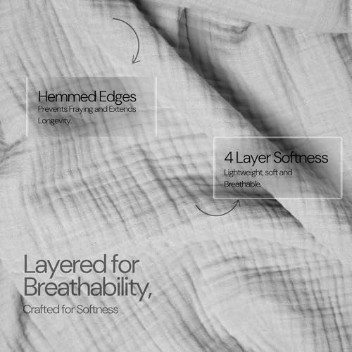 100% Cotton Gauze 50"X70" Large Throw 4 Layered Blanket- Scottish Grey | Premium Muslin Blanket for Couch,Bed,Living,Summer Lightweight, All Seasons Blankets & Throws, Boho,Travel & Skin Friendly - color: Scottish Grey, size: 50"X70" Large Throw