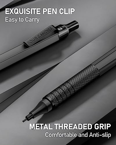 2PCS Metal Mechanical Pencil Set, 0.5mm+0.7mm, Storage Case, Black＆Silver | 360 Lead Refills, 3 Erasers, 9 Eraser Refills, Smooth Writing, Anti Grip, for Sketching, Technical Drawing, Art Projects - color: Silver+Black (2PCS)