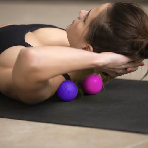 2-Pack Firm Lacrosse Massage Balls(Rose red&Purple) - color: Rose Red&purple