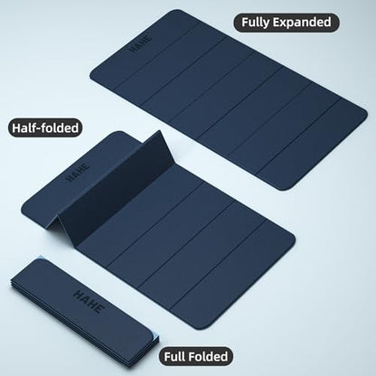 HAHE Extra Wide Folding Exercise Mat 75"x40"x0.4" TPE Fitness Mat - color: Navy Blue & Mist Blue