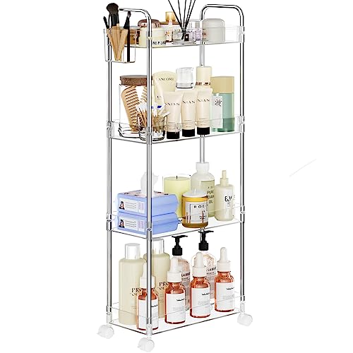 SPACEKEEPER Acrylic Storage Rolling Cart, 4 Tier Bathroom Cart Organizer - color: Clear, size: 4 Tier