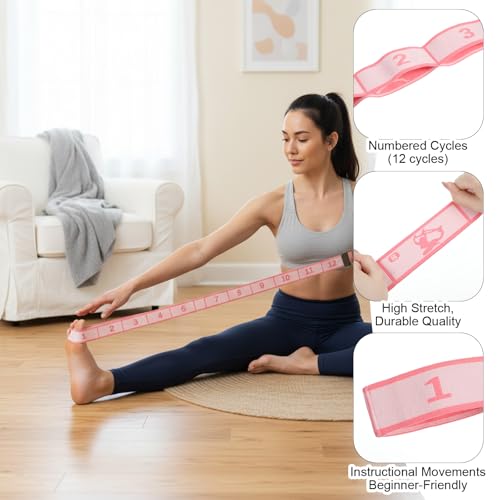 12 Loops Yoga Band, Yoga Bands for Stretching Stretching Bands Stretch Straps with Loops for Dance, Gymnastics, Physical Therapy, Flexibility & Resistance Training, Ballet, Latin Workouts