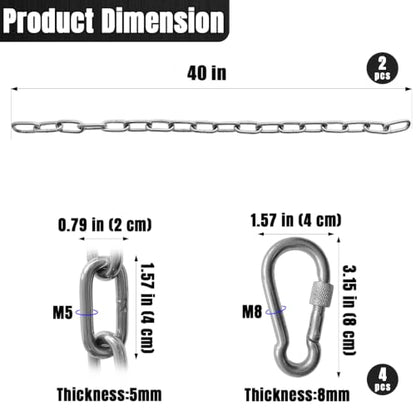 2Pcs 40" Heavy Duty Swing Chain Stainless 4 Spring Hooks Porch