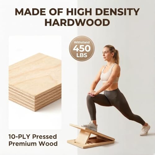 Adjustable Wooden Slant Board for Calf Stretching, 5-Angle Foldable Incline Board for Squats, Yoga and Physical Therapy, Non-Slip Surface, Home Gym Office Fitness Equipment