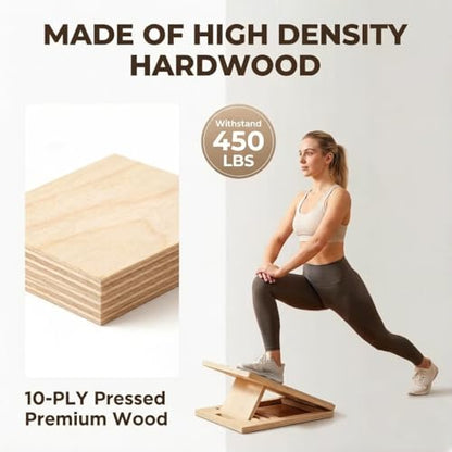 Adjustable Wooden Slant Board for Calf Stretching, 5-Angle Foldable Incline Board for Squats, Yoga and Physical Therapy, Non-Slip Surface, Home Gym Office Fitness Equipment