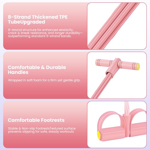 【𝟮𝟬𝟮𝟲 𝗨𝗽𝗴𝗿𝗮𝗱𝗲𝗱】 Pedal Resistance Bands with Handles, 8-Tubes Elastic Bands for Exercise, High-Elasticity Fitness Cords for Squats, Chest Press & Leg Workouts