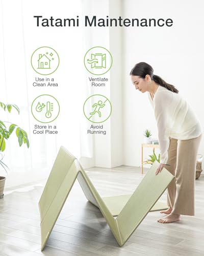 FULI Japanese Tatami Mattress, Foldable Igusa Rush Grass, Natural, Queen | Tatami Rug, Japanese Floor Mattress Mat, Made in Japan, 0.5 in thick, firm woven surface, tri-fold design - size: Queen (79"L x 59"W x 0.5"Th), style: Foldable Mat