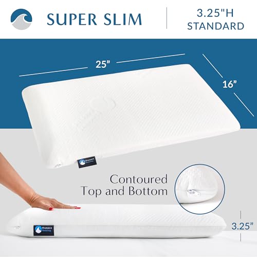 Bluewave Bedding Super Slim Gel Memory Foam Pillow for Stomach and Back Sleepers - Thin, Flat Design for Cervical Neck Alignment and Deeper Sleep (3.25-Inches Height, Standard Size) - size: 3.25"H (Standard), style: Gel Memory Foam