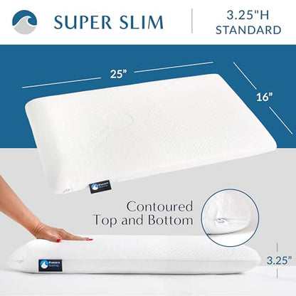 Bluewave Bedding Super Slim Gel Memory Foam Pillow for Stomach and Back Sleepers - Thin, Flat Design for Cervical Neck Alignment and Deeper Sleep (3.25-Inches Height, Standard Size) - size: 3.25"H (Standard), style: Gel Memory Foam