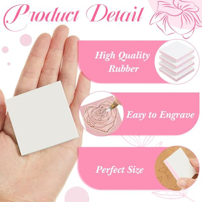 Frienda 24 Pcs 2" x 2" Rubber Carving Block Printmaking Stamp, White Pink | Easy to Carve, for Printmaking, Stamp Making, DIY Crafting, Scrapbook, Painting, Soft Linoleum for Beginners, Professionals - color: White Pink