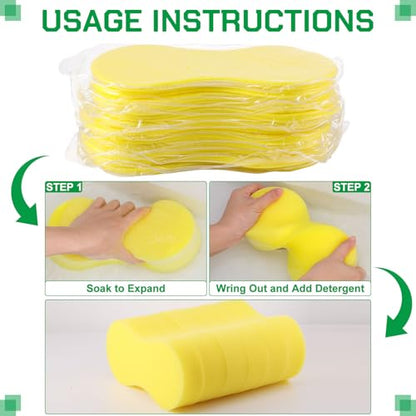 Vesici 24 Pack Large Sponges Bulk Multi-Purpose Extra Large Sponge for Washing Cars Field Day Water Games Household Cleaning Car Boat Bike Kitchen Bathroom Vacuum Compressed Packing (Bright Yellow) - color: Bright Yellow