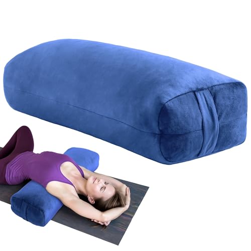 MABOZOO Yoga Bolster Pillow, Rectangular Bolster for Restorative Yoga & Meditation, Professional Meditation Cushion with Carry Handle, 27"X10"X6" - color: blue