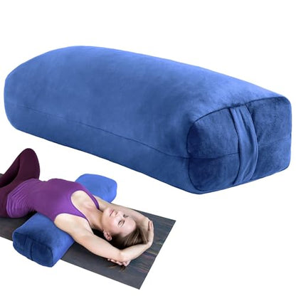 MABOZOO Yoga Bolster Pillow, Rectangular Bolster for Restorative Yoga & Meditation, Professional Meditation Cushion with Carry Handle, 27"X10"X6" - color: blue