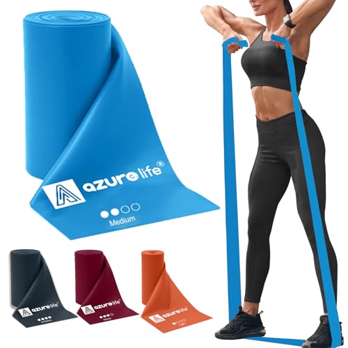 A AZURELIFE Professional Individual Exercise Resistance Bands, Single 5, 6,7 Ft or 8 Yards Elastic Bands, Non-Latex Stretch Bands for PT, Yoga, Pilates, Rehab, at-Home or The Gym Workouts - color: Blue - Medium, size: 24 Feet