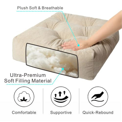 Floor Pillow Cushion with Handle for Adults Women Men | Large Meditation & Sitting Cushion Pillow for Tatami, Living Room, Yoga (2, Beige, Square, 22" x 22" x 6") - color: Beige, Square