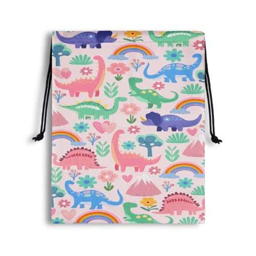 Dinosaur Storage Bag With Drawstring Portable Pouch for Headphones iPad Shoes Toys - color: Cute Dinosaur-multi, size: 18"(H)*14"(W)